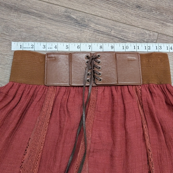 Altar'd State Rust Maxi Skirt with Brown Stretchy Waistband - Picture 5 of 7